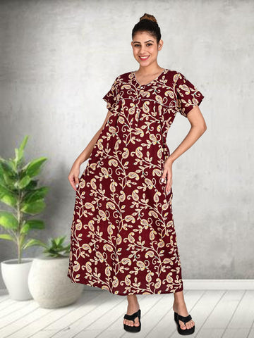 1950-Women's Pure Cotton Blended Printed Maxi Dress for Daily & Night Wear Floral Nighty 1950-Women's Pure Cotton Blended Printed Maxi Dress for Daily & Night Wear Floral Nighty