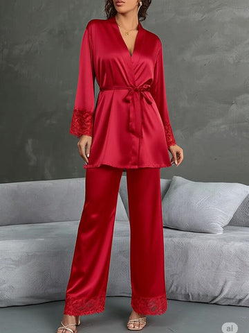 11002-Maroon Satin Nightwear Set with Lace Trim | Luxury Sleepwear For Women 11002-Maroon Satin Nightwear Set with Lace Trim | Luxury Sleepwear For Women