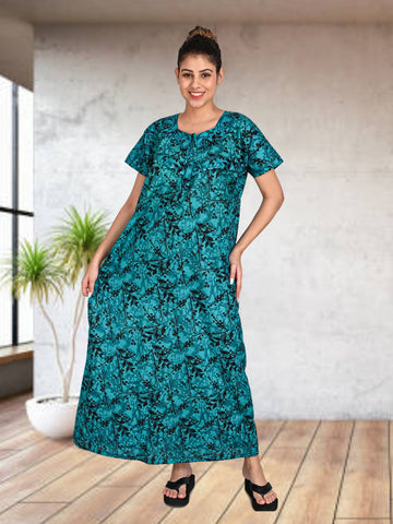 1502-Women's Pure Cotton Blended Printed Maxi Dress for Daily & Night Wear Floral Nighty 1502-Women's Pure Cotton Blended Printed Maxi Dress for Daily & Night Wear Floral Nighty