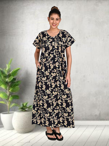1950-Women's Pure Cotton Blended Printed Maxi Dress for Daily & Night Wear Floral Nighty 1950-Women's Pure Cotton Blended Printed Maxi Dress for Daily & Night Wear Floral Nighty