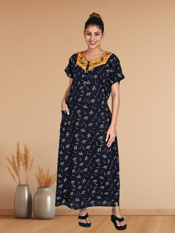 1903-Women's Pure Cotton Blended Printed Maxi Dress for Daily & Night Wear Floral Nighty 1903-Women's Pure Cotton Blended Printed Maxi Dress for Daily & Night Wear Floral Nighty