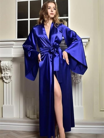 11006- Blue Glamorous Satin Nightwear Robe – Soft & Silky Feel 11006- Blue Glamorous Satin Nightwear Robe – Soft & Silky Feel