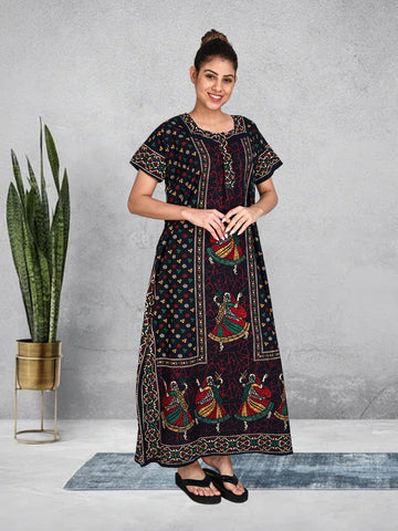 1451-Women's Pure Cotton Blended Printed Maxi Dress for Daily & Night Wear Floral Nighty 1451-Women's Pure Cotton Blended Printed Maxi Dress for Daily & Night Wear Floral Nighty