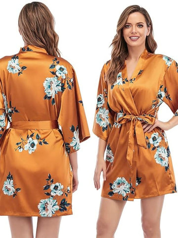 93 Orange-Women's Satin Floral Nightdress and Robe Set 93 Orange-Women's Satin Floral Nightdress and Robe Set