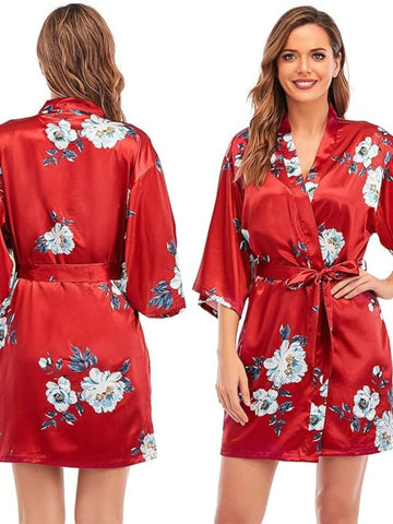93 WINE-Women's Satin Floral Nightdress and Robe Set 93 WINE-Women's Satin Floral Nightdress and Robe Set