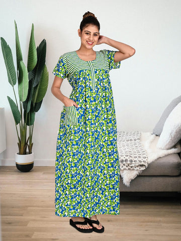 1600-Women's Pure Cotton Blended Printed Maxi Dress for Daily & Night Wear Floral Nighty 1600-Women's Pure Cotton Blended Printed Maxi Dress for Daily & Night Wear Floral Nighty