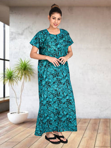1502-Women's Pure Cotton Blended Printed Maxi Dress for Daily & Night Wear Floral Nighty 1502-Women's Pure Cotton Blended Printed Maxi Dress for Daily & Night Wear Floral Nighty