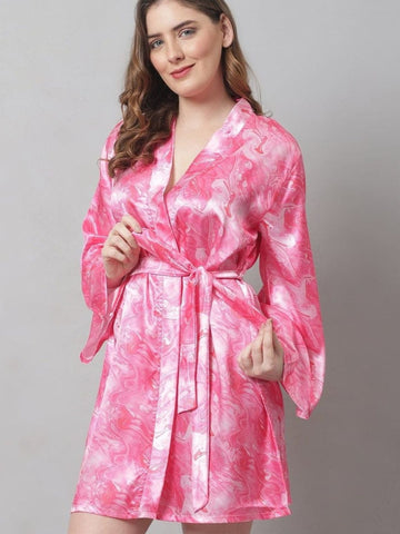 80-Faded Pink Satin Marble Short Robe 80-Faded Pink Satin Marble Short Robe