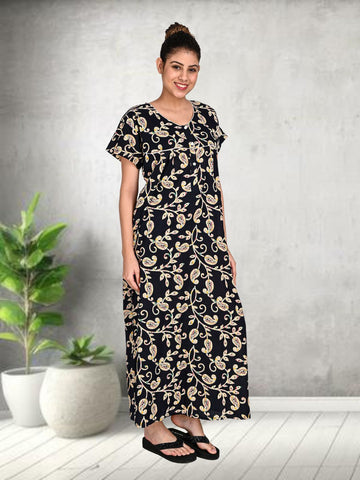 1950-Women's Pure Cotton Blended Printed Maxi Dress for Daily & Night Wear Floral Nighty 1950-Women's Pure Cotton Blended Printed Maxi Dress for Daily & Night Wear Floral Nighty