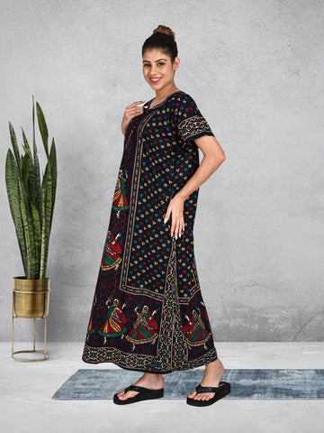1451-Women's Pure Cotton Blended Printed Maxi Dress for Daily & Night Wear Floral Nighty 1451-Women's Pure Cotton Blended Printed Maxi Dress for Daily & Night Wear Floral Nighty