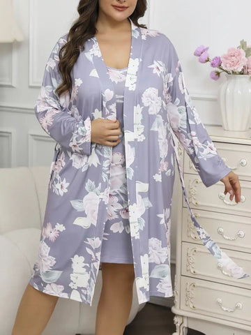 11005-Lavender Floral Satin Nightwear Robe Set for Women – Comfortable & Elegant Sleepwear 11005-Lavender Floral Satin Nightwear Robe Set for Women – Comfortable & Elegant Sleepwear