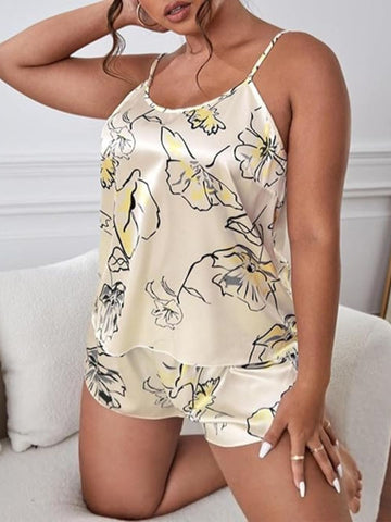 37-Celestial Print Satin Camisole & Shorts Nightwear Set 37-Celestial Print Satin Camisole & Shorts Nightwear Set