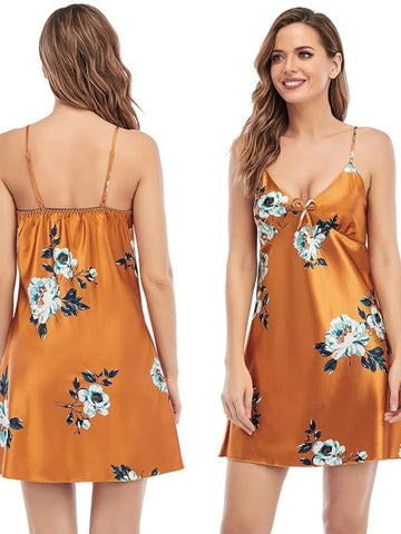 93 Orange-Women's Satin Floral Nightdress and Robe Set 93 Orange-Women's Satin Floral Nightdress and Robe Set