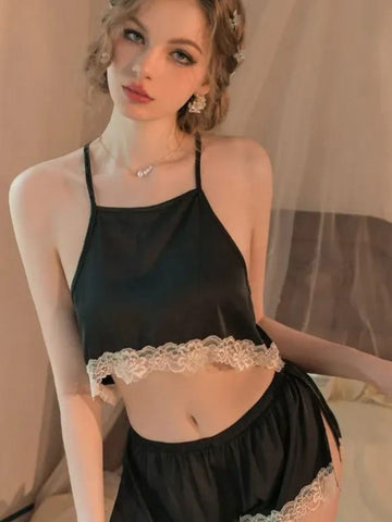 301 DN   3-Piece Satin Nightwear Set with Lace Trim – Robe, Cami & Shorts 301 DN   3-Piece Satin Nightwear Set with Lace Trim – Robe, Cami & Shorts