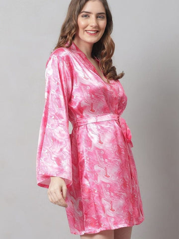 80-Faded Pink Satin Marble Short Robe 80-Faded Pink Satin Marble Short Robe