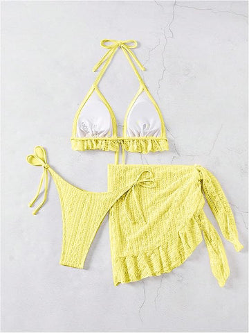 2001-Yellow Crochet Bikini Bralette with Matching Wrap Skirt Set 2001-Yellow Crochet Bikini Bralette with Matching Wrap Skirt Set