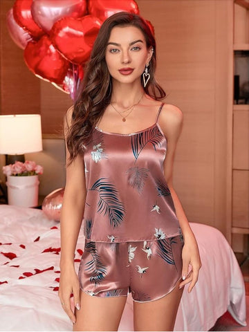 29-Celestial Print Satin Camisole & Shorts Nightwear Set 29-Celestial Print Satin Camisole & Shorts Nightwear Set