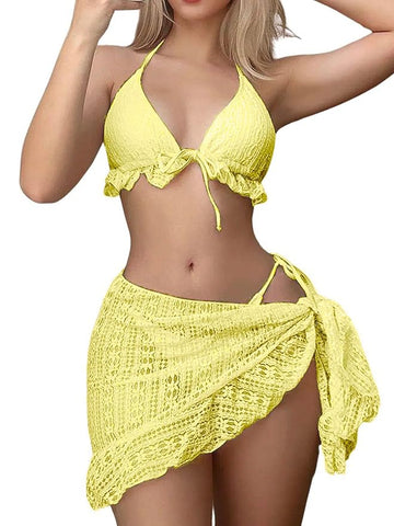 2001-Yellow Crochet Bikini Bralette with Matching Wrap Skirt Set 2001-Yellow Crochet Bikini Bralette with Matching Wrap Skirt Set