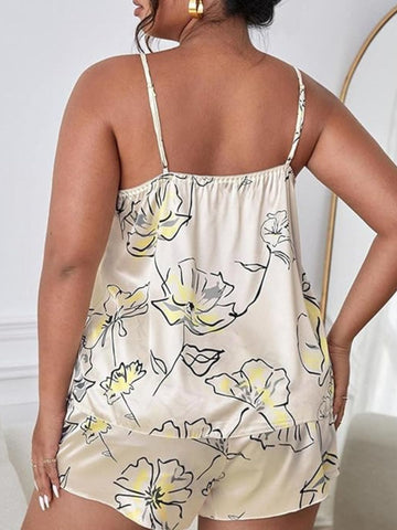 37-Celestial Print Satin Camisole & Shorts Nightwear Set 37-Celestial Print Satin Camisole & Shorts Nightwear Set