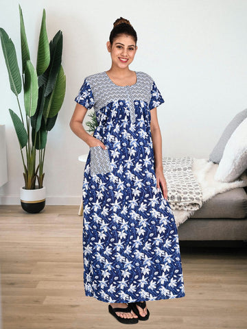1601-Women's Pure Cotton Blended Printed Maxi Dress for Daily & Night Wear Floral Nighty 1601-Women's Pure Cotton Blended Printed Maxi Dress for Daily & Night Wear Floral Nighty