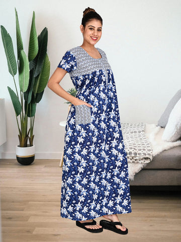 1601-Women's Pure Cotton Blended Printed Maxi Dress for Daily & Night Wear Floral Nighty 1601-Women's Pure Cotton Blended Printed Maxi Dress for Daily & Night Wear Floral Nighty