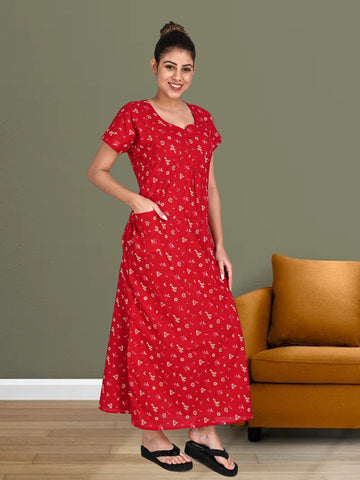 1650-Women's Pure Cotton Blended Printed Maxi Dress for Daily & Night Wear Floral Nighty 1650-Women's Pure Cotton Blended Printed Maxi Dress for Daily & Night Wear Floral Nighty