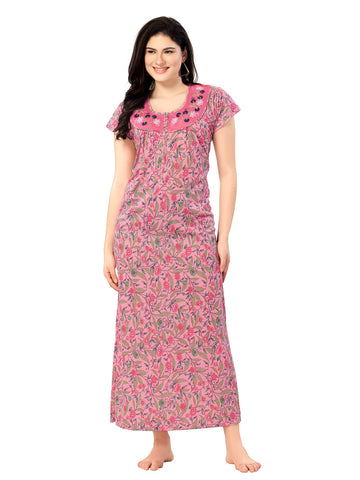Women's Pure Cotton Blended Printed Maxi Dress for Daily & Night Wear Floral Nighty Women's Pure Cotton Blended Printed Maxi Dress for Daily & Night Wear Floral Nighty