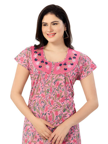 Women's Pure Cotton Blended Printed Maxi Dress for Daily & Night Wear Floral Nighty Women's Pure Cotton Blended Printed Maxi Dress for Daily & Night Wear Floral Nighty
