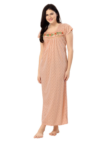 Women's Pure Cotton Blended Printed Maxi Dress for Daily & Night Wear Floral Nighty Women's Pure Cotton Blended Printed Maxi Dress for Daily & Night Wear Floral Nighty