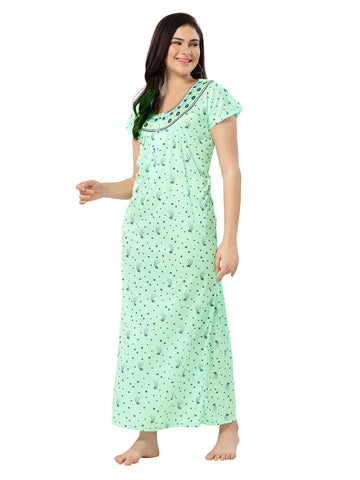1135-Women's Cotton Printed Nighty – Pink, Full Length, Short Sleeves 1135-Women's Cotton Printed Nighty – Pink, Full Length, Short Sleeves