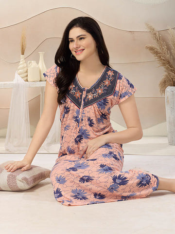 Women's Pure Cotton Blended Printed Maxi Dress for Daily & Night Wear Floral Nighty Women's Pure Cotton Blended Printed Maxi Dress for Daily & Night Wear Floral Nighty