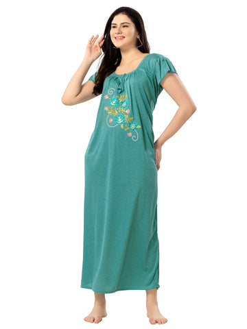 Women's Pure Hosiery Cotton Blended Solid Maxi Dress for Daily & Night Wear Floral Nighty Women's Pure Hosiery Cotton Blended Solid Maxi Dress for Daily & Night Wear Floral Nighty