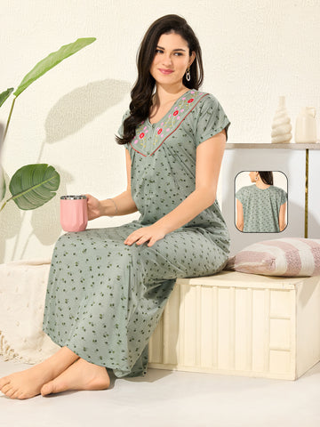 1340 Women's Pure Cotton Blended Printed Maxi Dress for Daily & Night Wear Floral Nighty 1340 Women's Pure Cotton Blended Printed Maxi Dress for Daily & Night Wear Floral Nighty