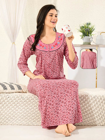Women's Pure Cotton Blended Printed Maxi Dress for Daily & Night Wear Floral Nighty Women's Pure Cotton Blended Printed Maxi Dress for Daily & Night Wear Floral Nighty