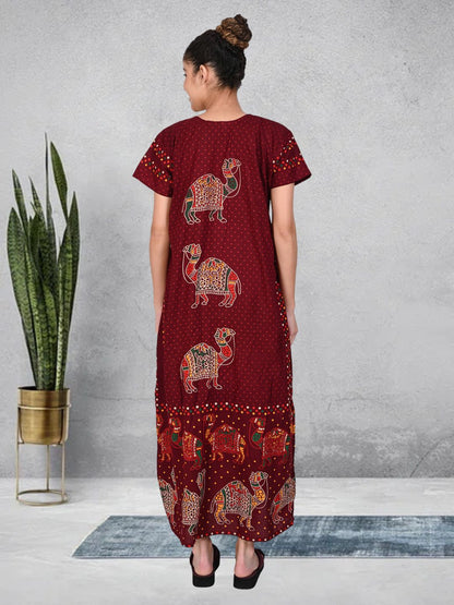 1450-Women's Pure Cotton Blended Printed Maxi Dress for Daily & Night Wear Floral Nighty