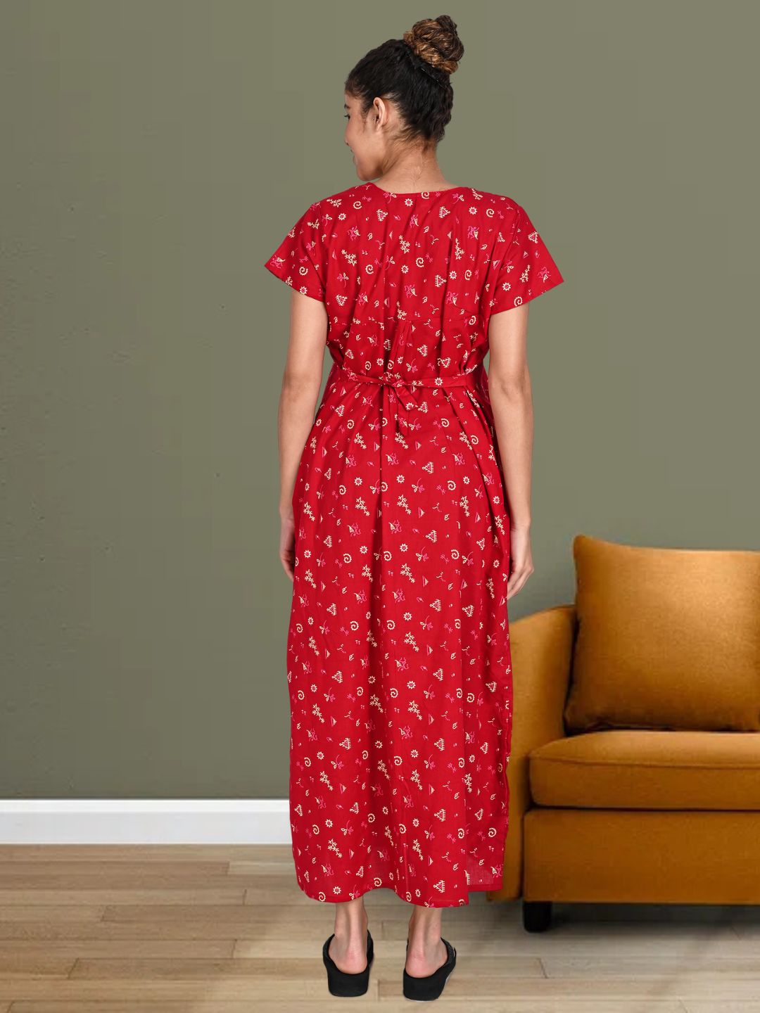 1650-Women's Pure Cotton Blended Printed Maxi Dress for Daily & Night Wear Floral Nighty