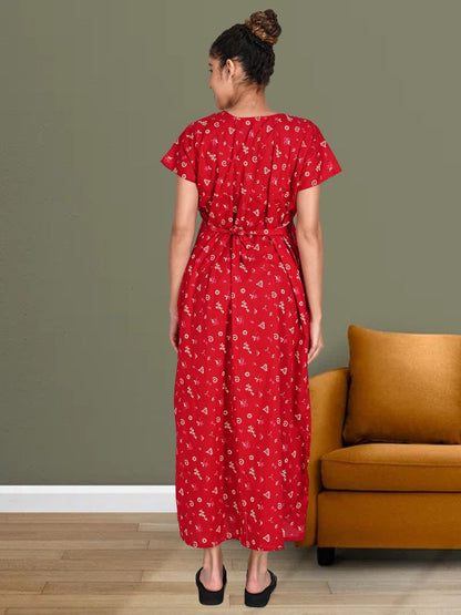 1650-Women's Pure Cotton Blended Printed Maxi Dress for Daily & Night Wear Floral Nighty