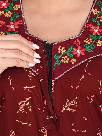 1903-Women's Pure Cotton Blended Printed Maxi Dress for Daily & Night Wear Floral Nighty