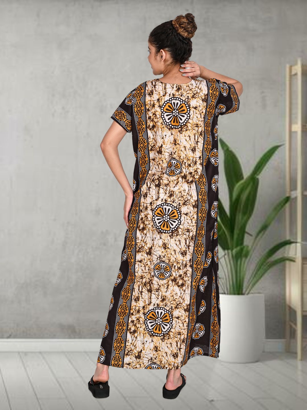 1501-Women's Pure Cotton Blended Printed Maxi Dress for Daily & Night Wear Floral Nighty