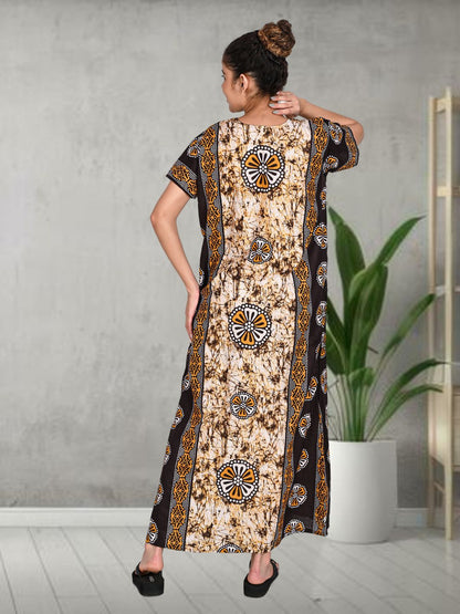 1501-Women's Pure Cotton Blended Printed Maxi Dress for Daily & Night Wear Floral Nighty