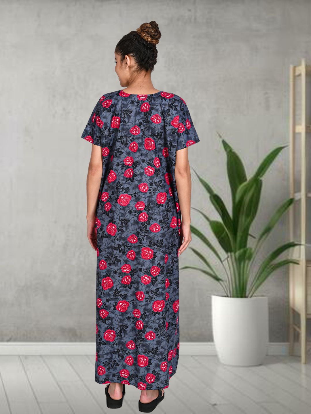 1500-Women's Pure Cotton Blended Printed Maxi Dress for Daily & Night Wear Floral Nighty