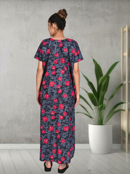 1500-Women's Pure Cotton Blended Printed Maxi Dress for Daily & Night Wear Floral Nighty