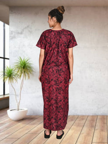 1502-Women's Pure Cotton Blended Printed Maxi Dress for Daily & Night Wear Floral Nighty
