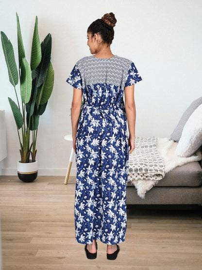 1601-Women's Pure Cotton Blended Printed Maxi Dress for Daily & Night Wear Floral Nighty