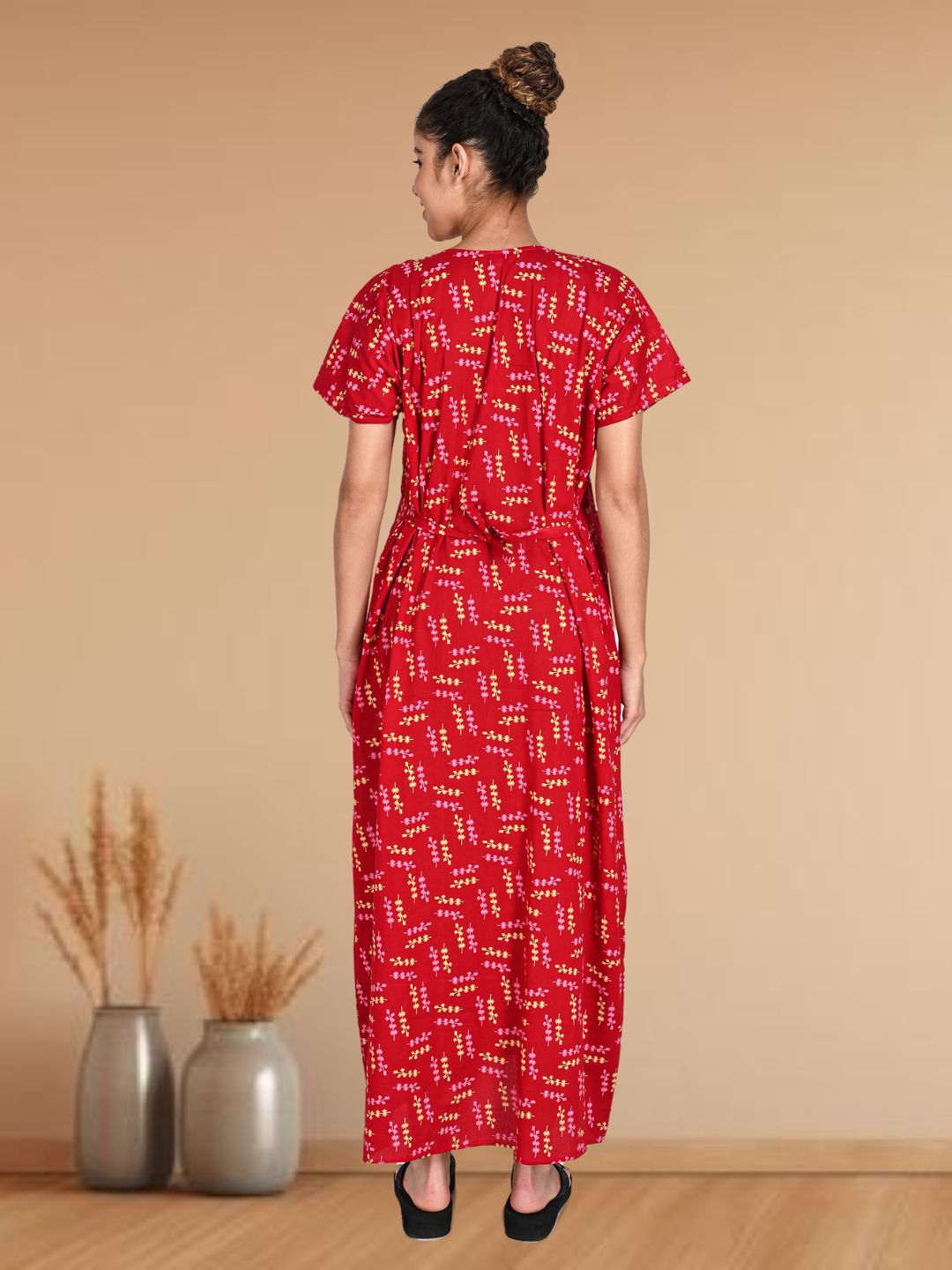 1904-Women's Pure Cotton Blended Printed Maxi Dress for Daily & Night Wear Floral Nighty