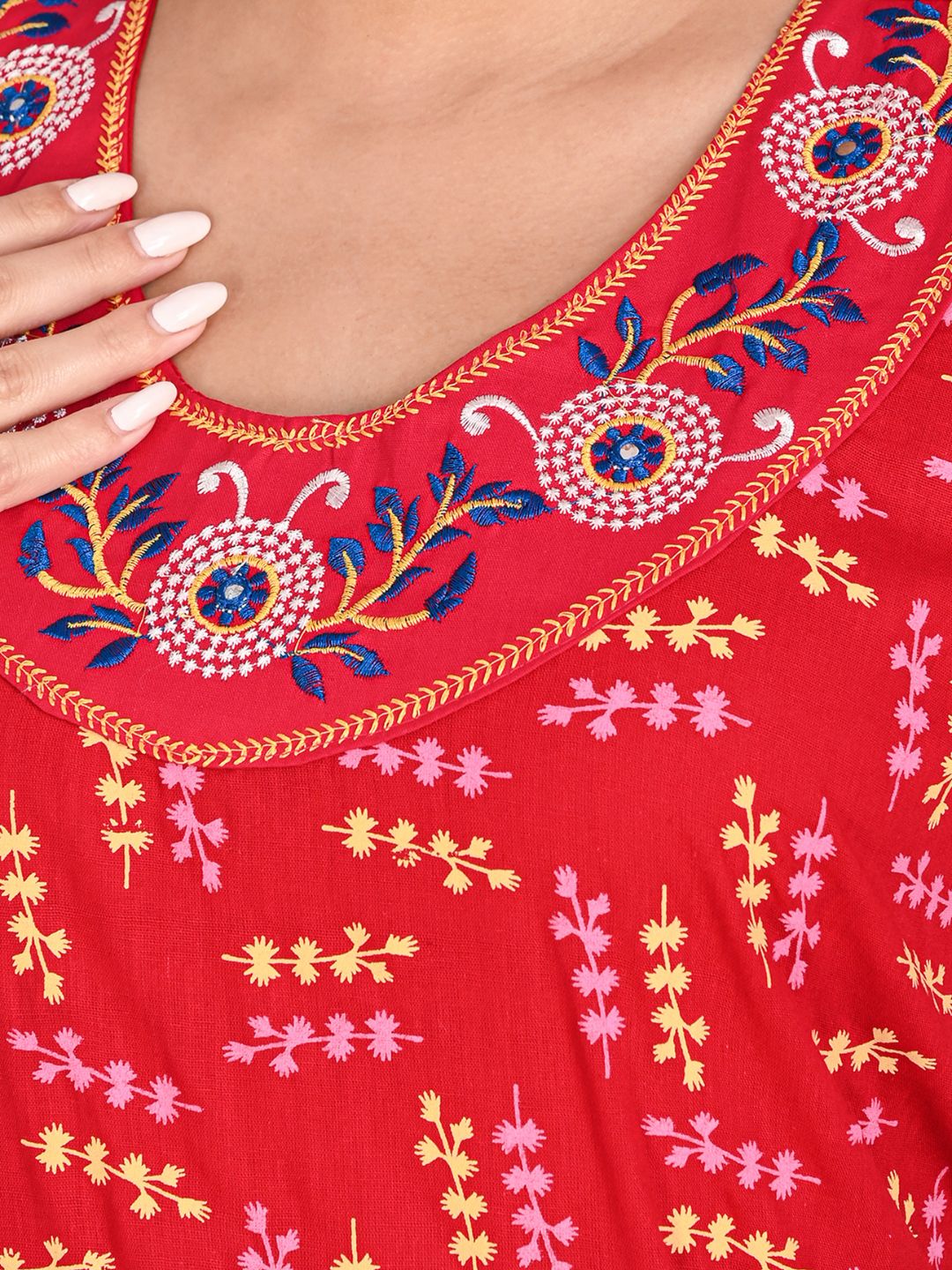 1904-Women's Pure Cotton Blended Printed Maxi Dress for Daily & Night Wear Floral Nighty