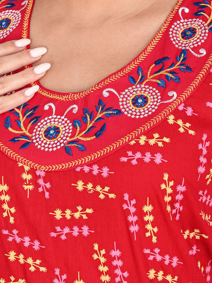 1904-Women's Pure Cotton Blended Printed Maxi Dress for Daily & Night Wear Floral Nighty