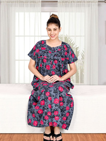 1500-Women's Pure Cotton Blended Printed Maxi Dress for Daily & Night Wear Floral Nighty