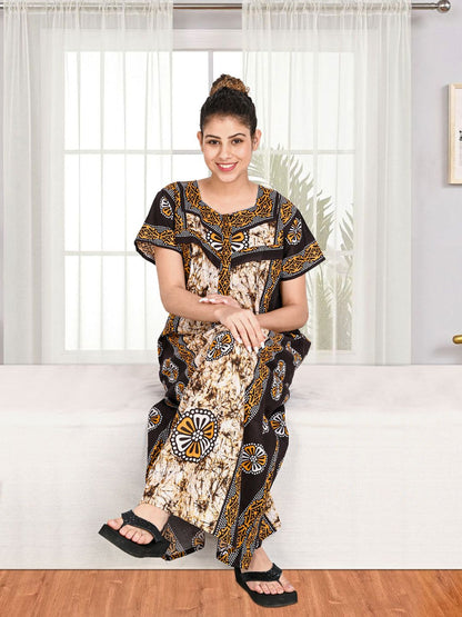1501-Women's Pure Cotton Blended Printed Maxi Dress for Daily & Night Wear Floral Nighty