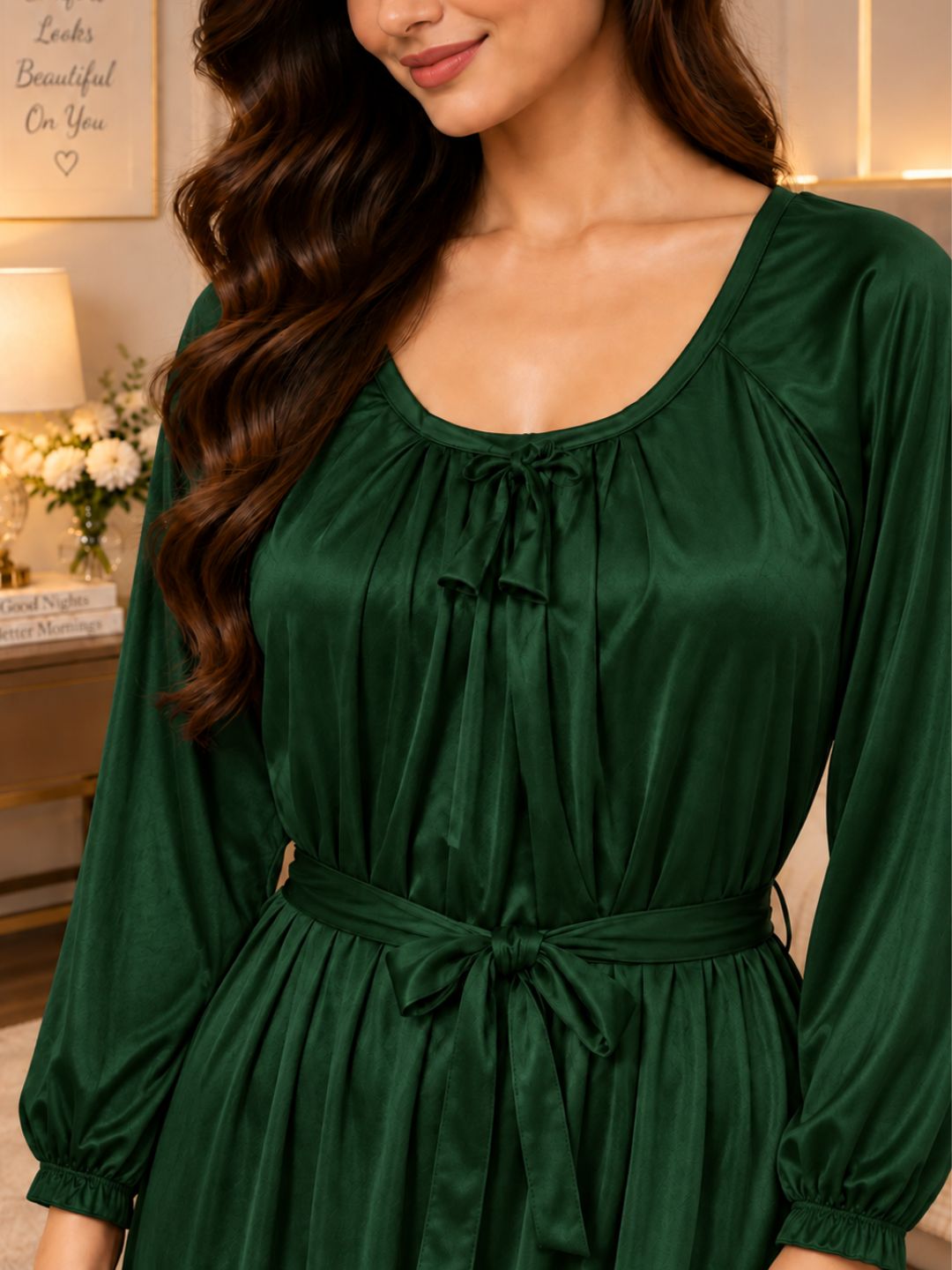 11065-Women Solid Satin Full-Length Night Dress.